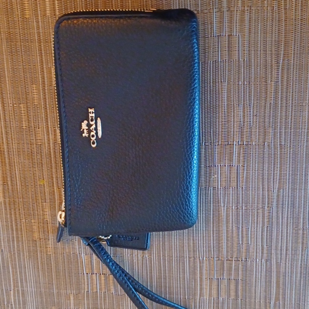 Coach black leather double zip wristlet.